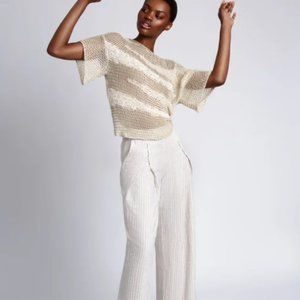 ZARA KNIT COLLECTION ITALIAN YARN SHORT SLEEVE OVERSIZE NET SWEATER SZ SMALL